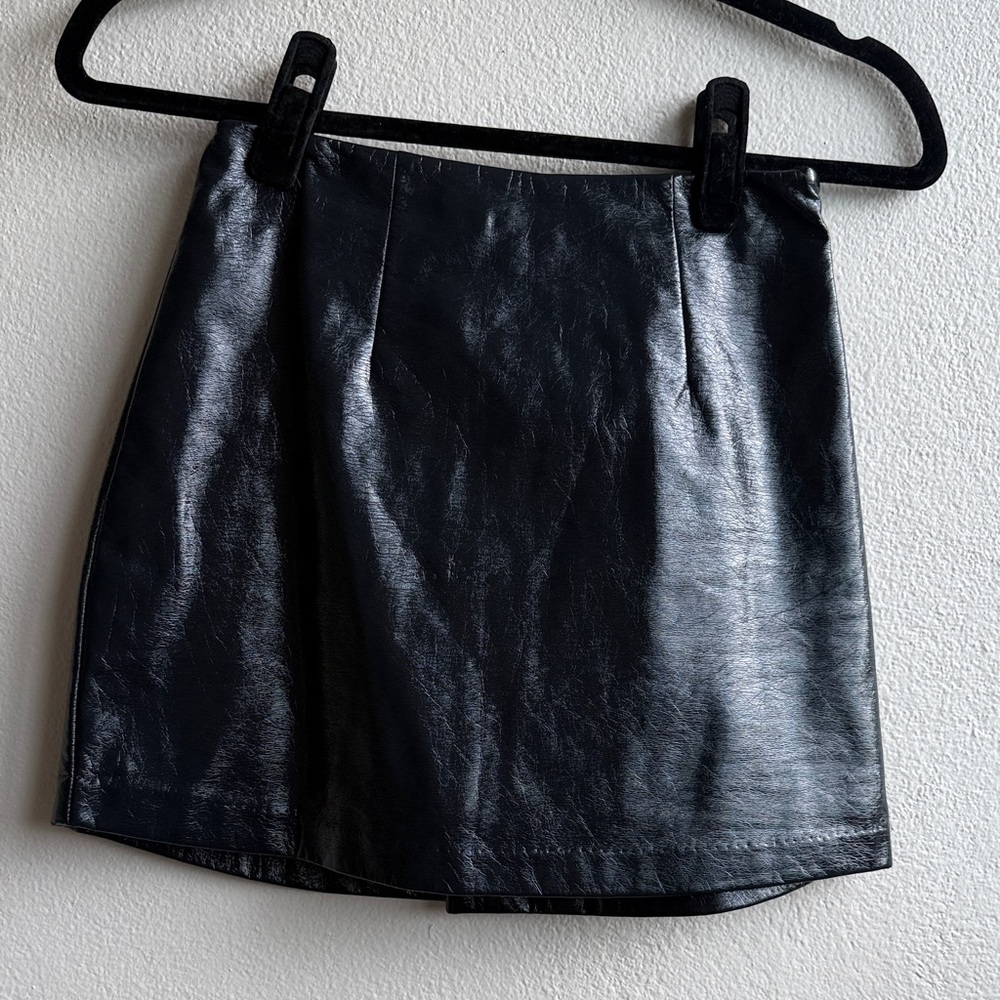 Black Faux Leather Mini Skort - Women